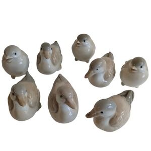 Vintage Porcelain Bird Figurines Miniature Duck Dove Statues Set of 7